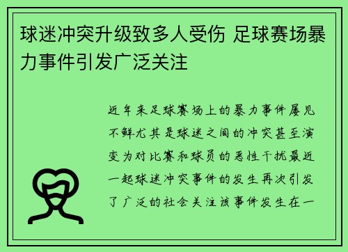 球迷冲突升级致多人受伤 足球赛场暴力事件引发广泛关注